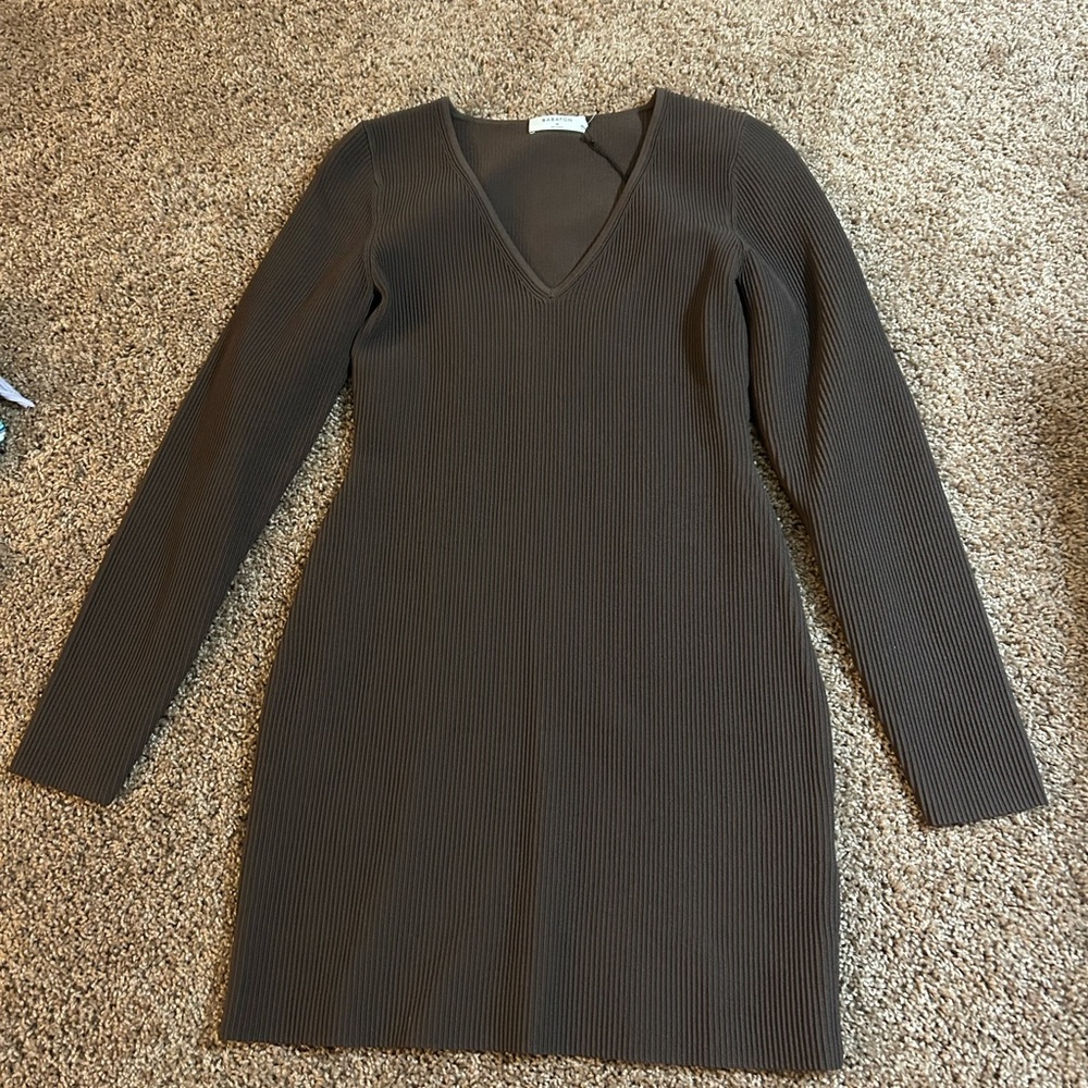 Aritzia Brown V-Neck Dress
